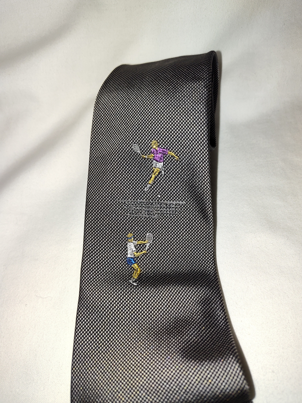 Grey Men's Italian Tennis Motif Tie